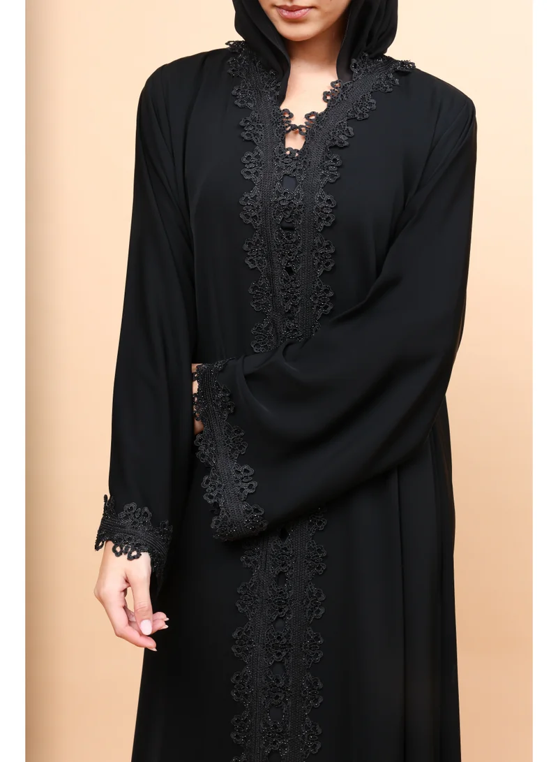 IKKXA  Obsidian Royale Lace-Front Abaya for Women | Best Price UAE
